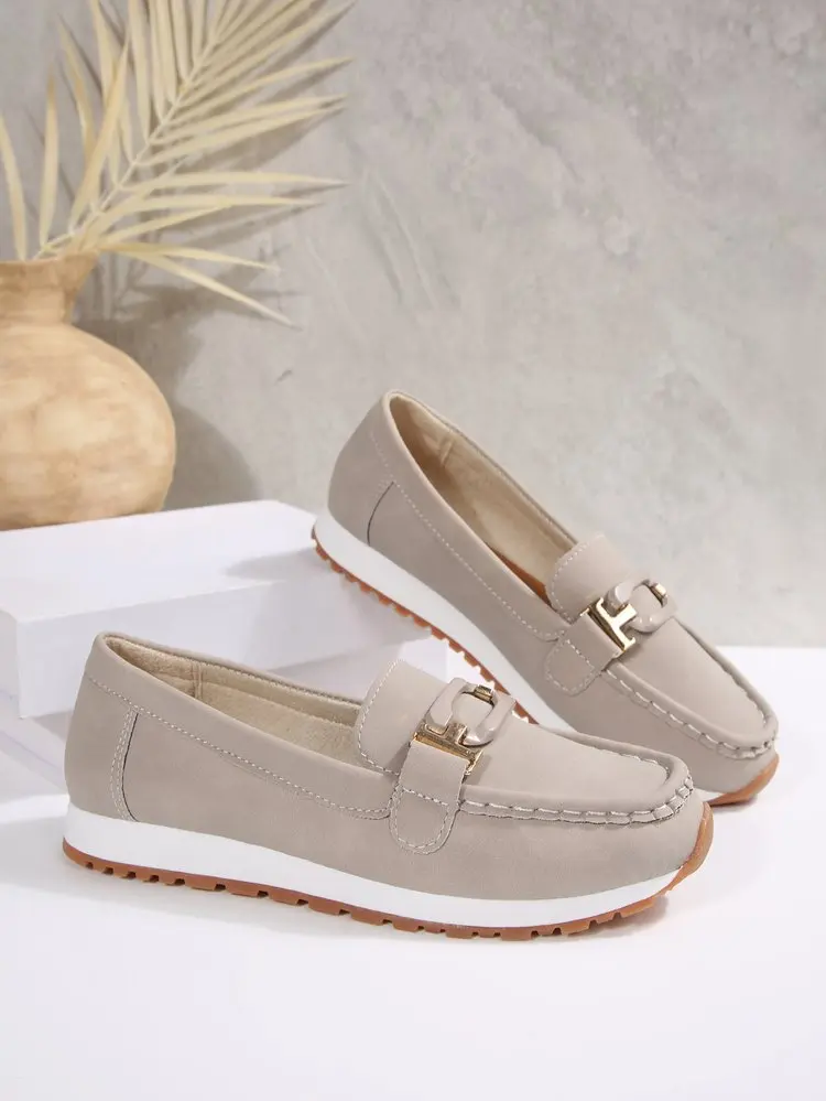 Spring New Women's Buckle Low-top Casual Shoes Fashion Round-toed Vulcanized Shoes Comfortable Slip-on Women's Flat Shoes
