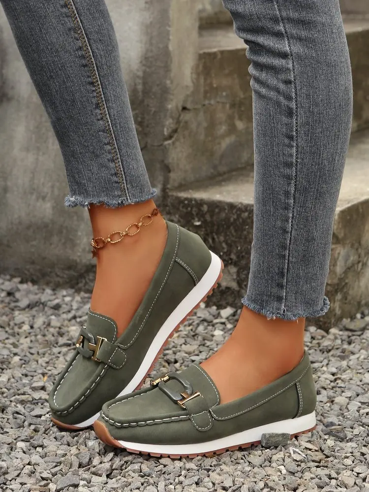 Spring New Women's Buckle Low-top Casual Shoes Fashion Round-toed Vulcanized Shoes Comfortable Slip-on Women's Flat Shoes
