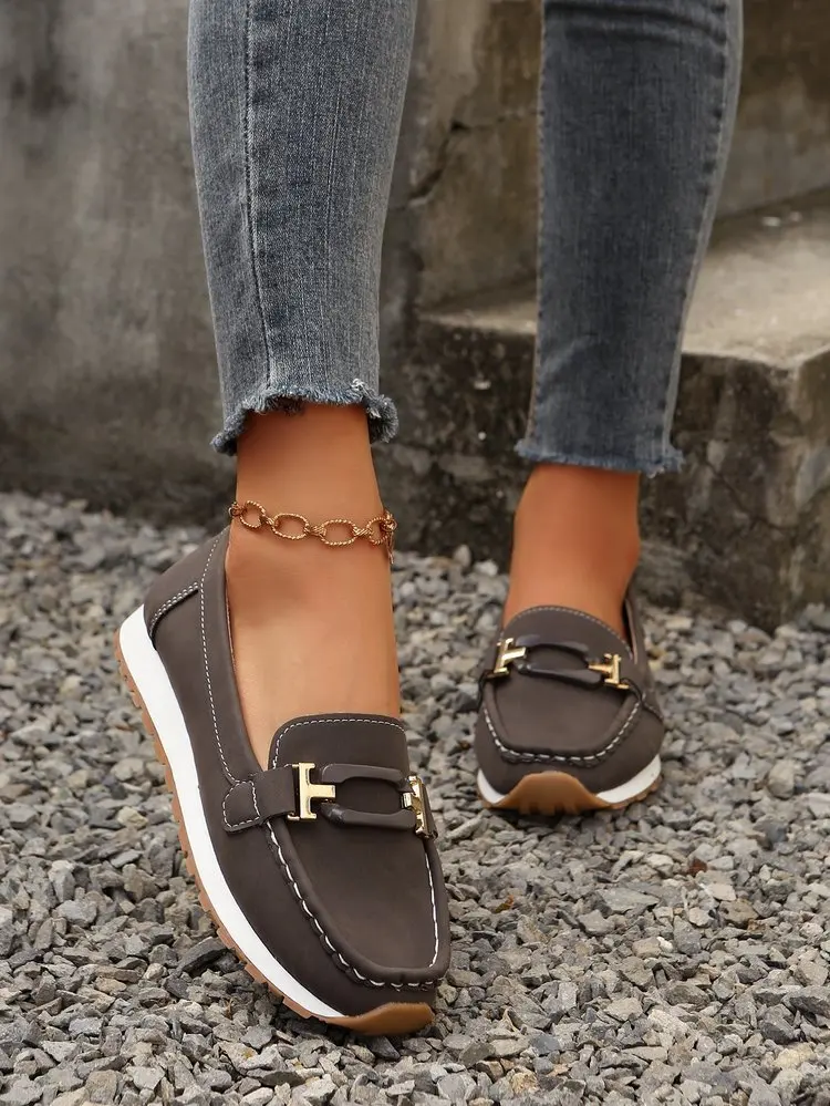 Spring New Women's Buckle Low-top Casual Shoes Fashion Round-toed Vulcanized Shoes Comfortable Slip-on Women's Flat Shoes