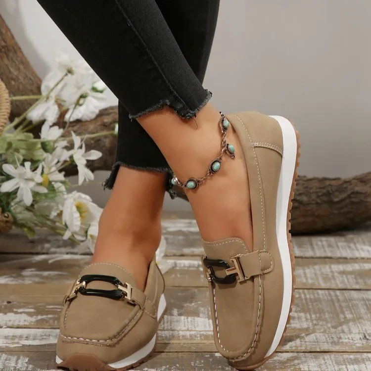 Spring New Women's Buckle Low-top Casual Shoes Fashion Round-toed Vulcanized Shoes Comfortable Slip-on Women's Flat Shoes