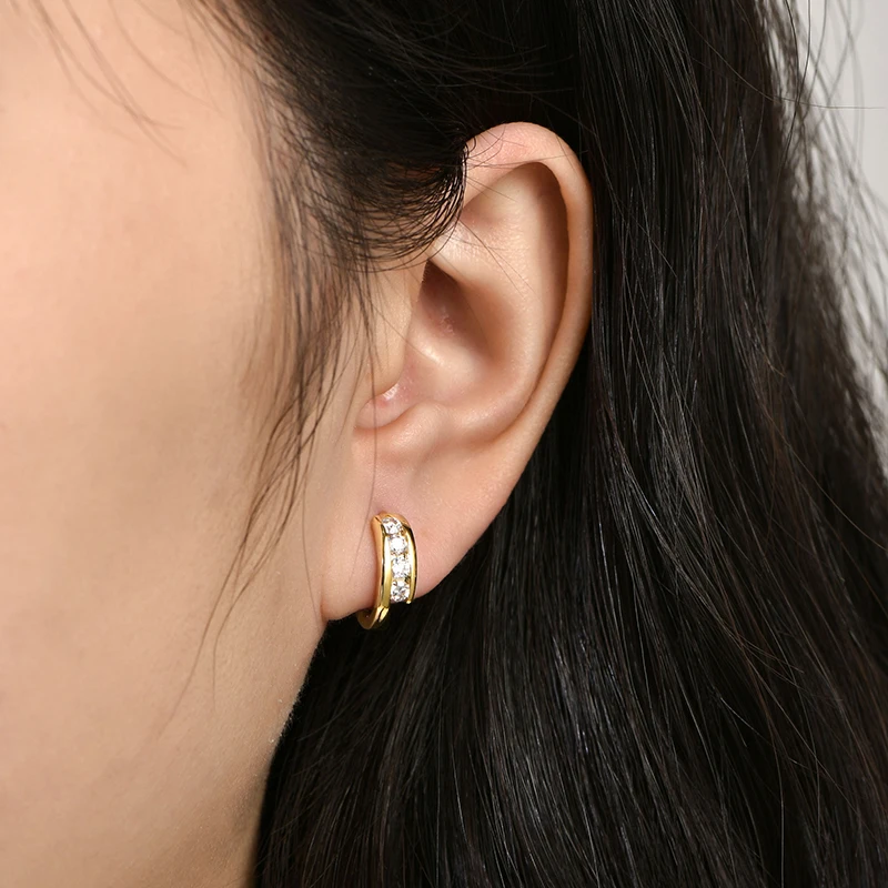Lnngy Certified 2.5mm Moissanite Earrings 14K Gold Filled Hoop Earring For Women Temperament Versatile Female Jewelry Gift