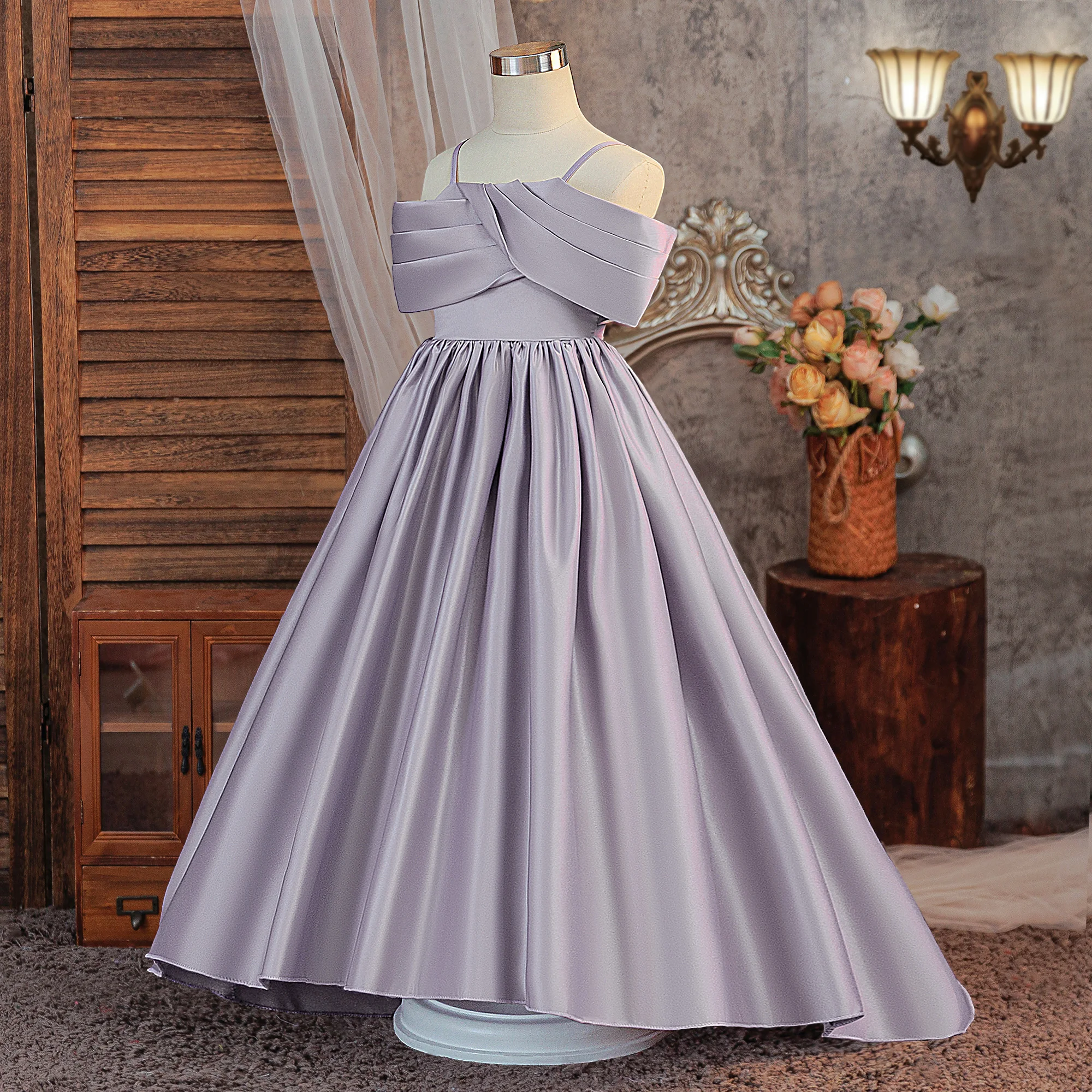 Elegant Fold Bridesmaids Party Girls Dress Formal Wedding Birthday Prom Gown Gala Girl Graduation Pageant Princess Evening Dress