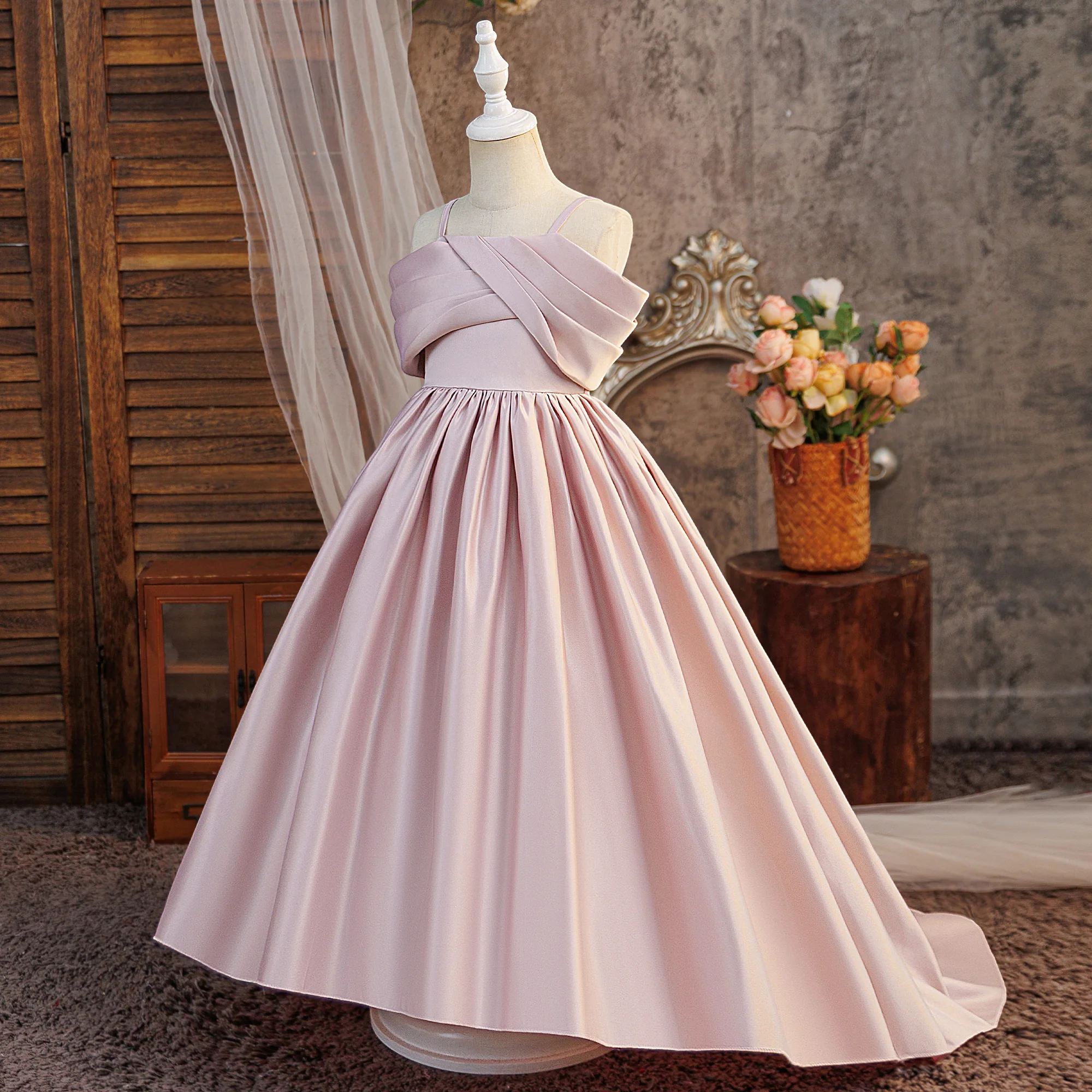 Elegant Fold Bridesmaids Party Girls Dress Formal Wedding Birthday Prom Gown Gala Girl Graduation Pageant Princess Evening Dress