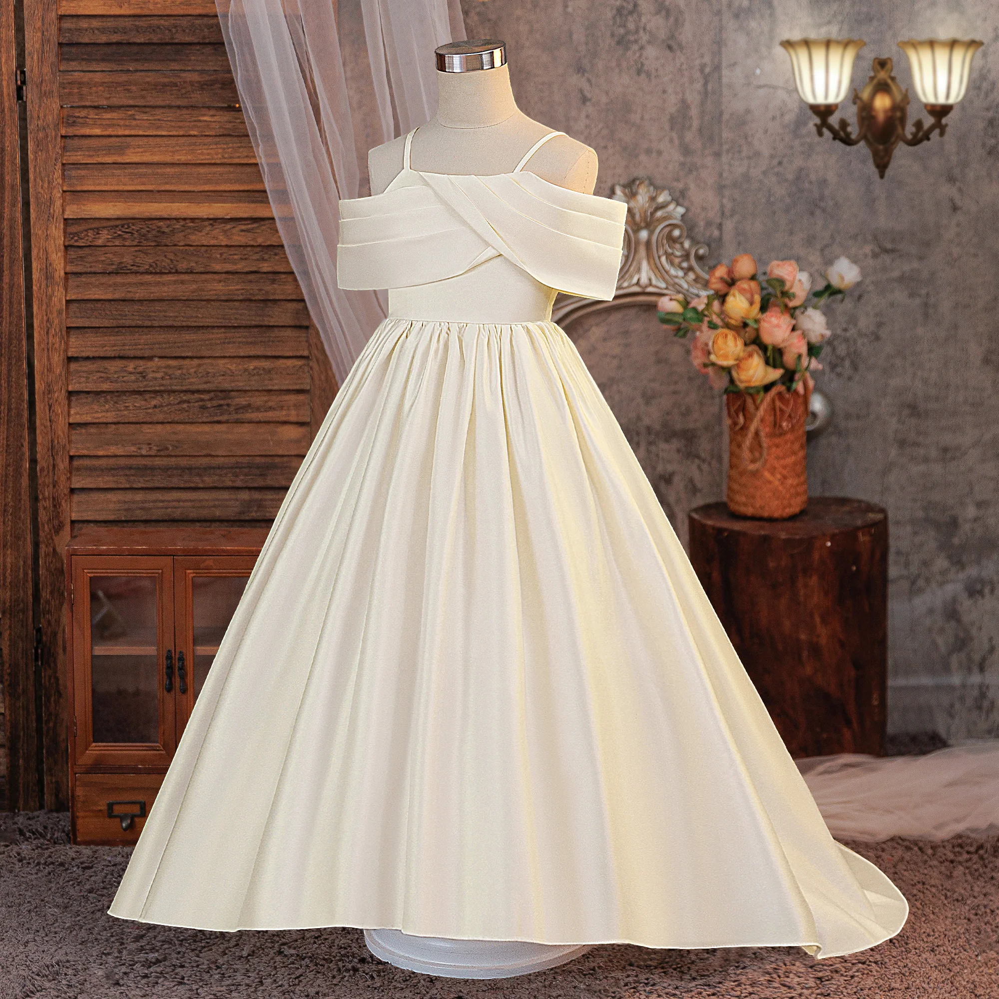 Elegant Fold Bridesmaids Party Girls Dress Formal Wedding Birthday Prom Gown Gala Girl Graduation Pageant Princess Evening Dress