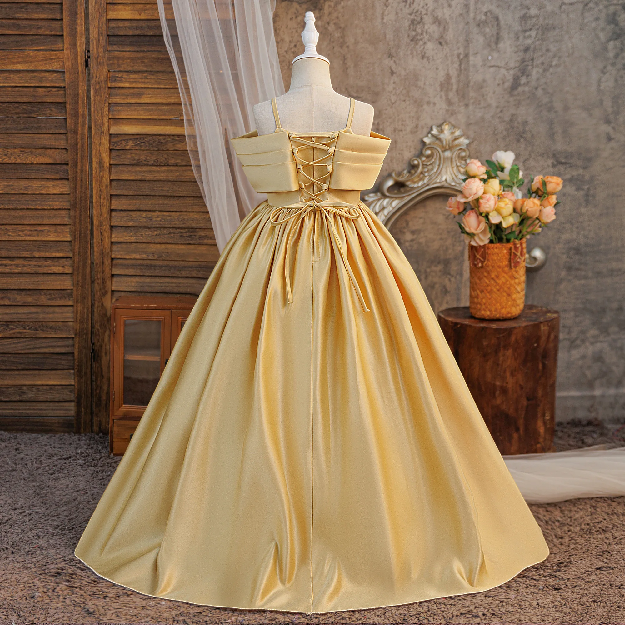 Elegant Fold Bridesmaids Party Girls Dress Formal Wedding Birthday Prom Gown Gala Girl Graduation Pageant Princess Evening Dress