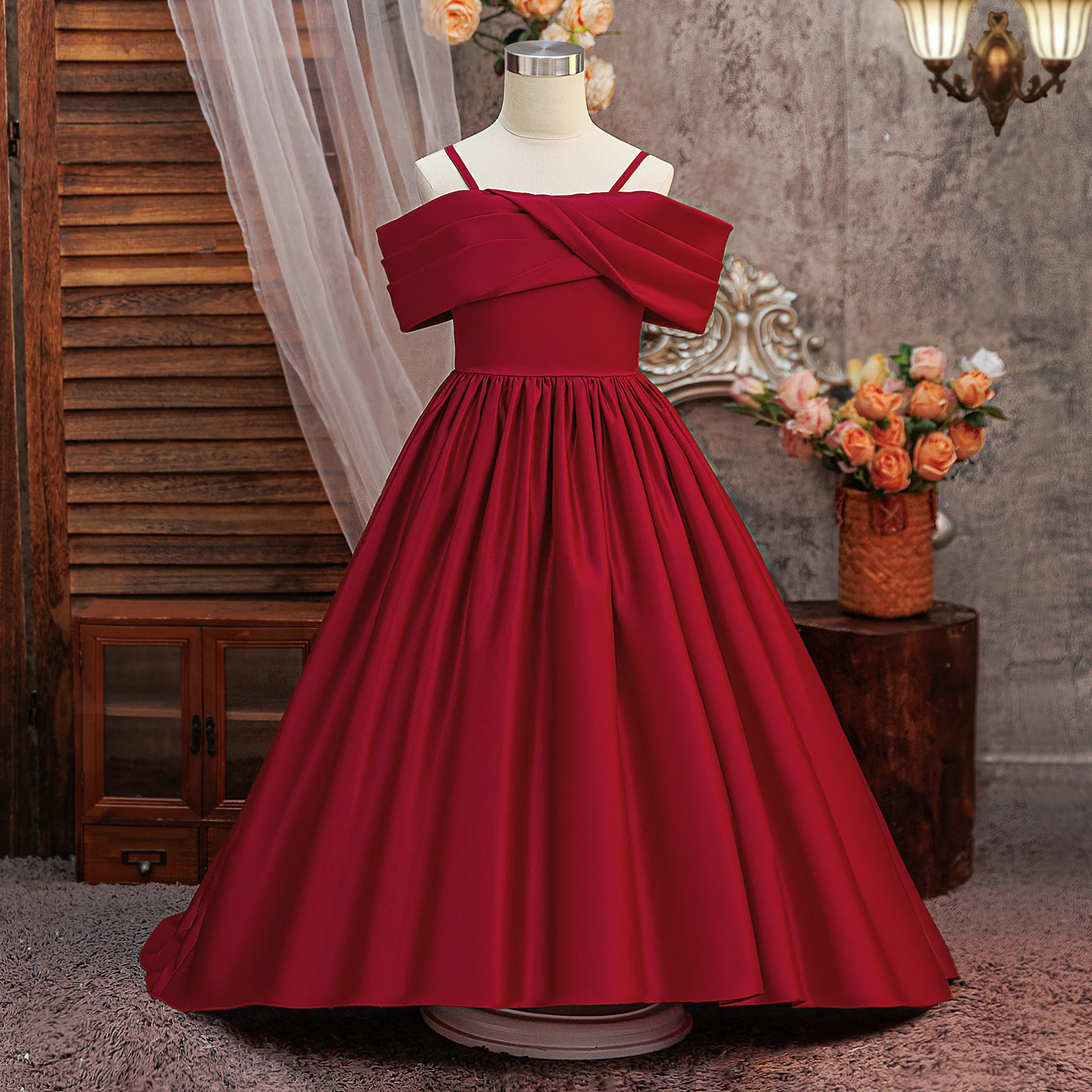 Elegant Fold Bridesmaids Party Girls Dress Formal Wedding Birthday Prom Gown Gala Girl Graduation Pageant Princess Evening Dress