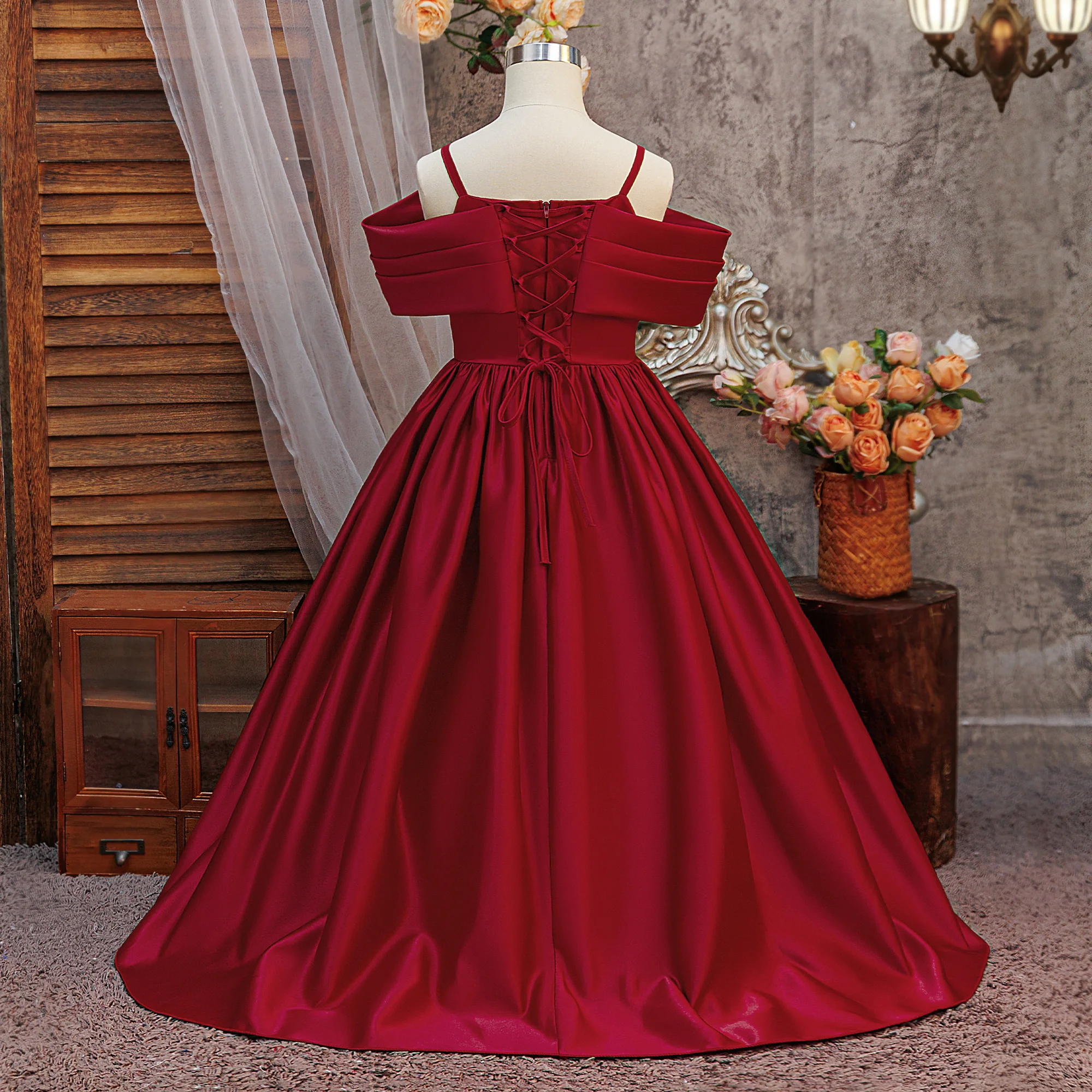 Elegant Fold Bridesmaids Party Girls Dress Formal Wedding Birthday Prom Gown Gala Girl Graduation Pageant Princess Evening Dress