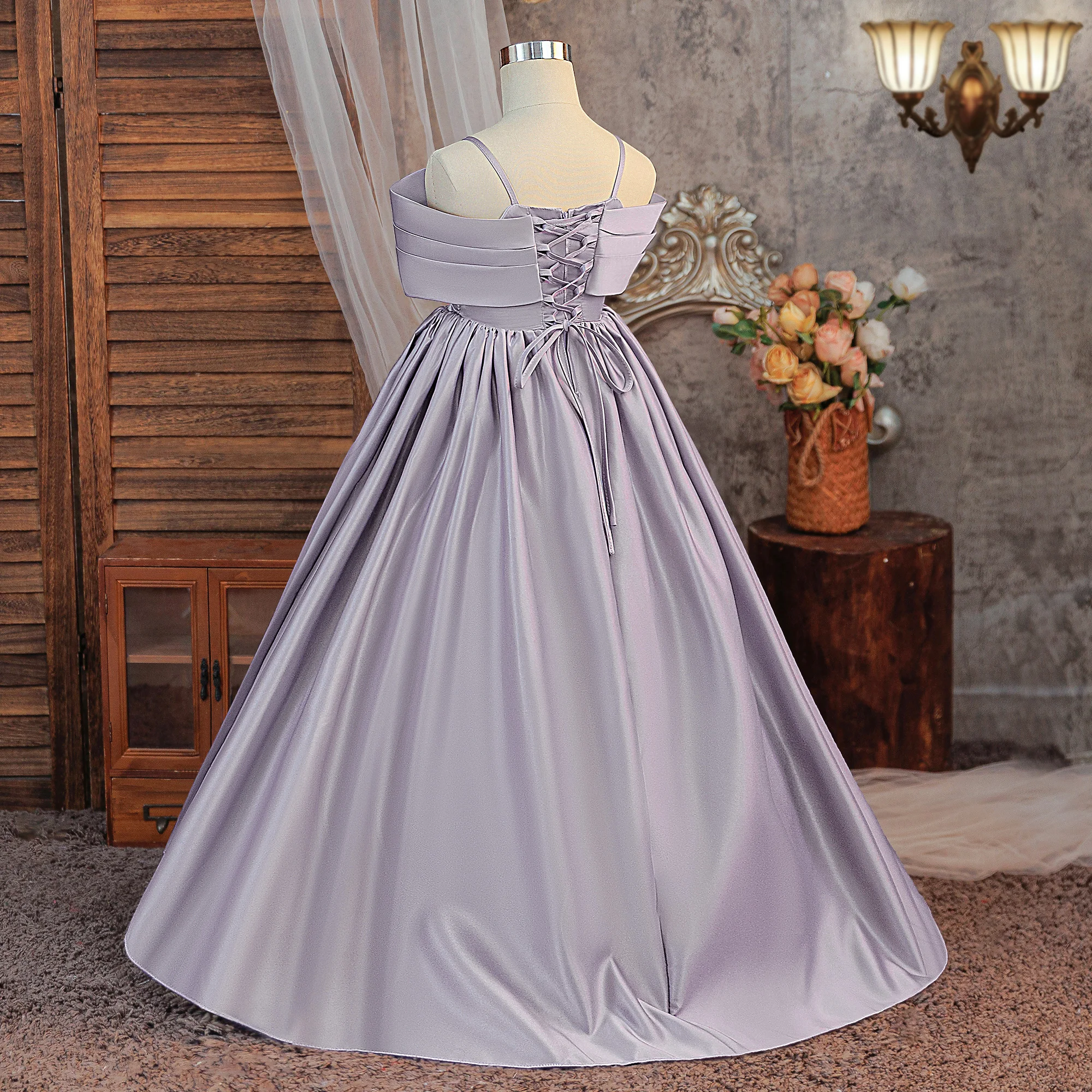 Elegant Fold Bridesmaids Party Girls Dress Formal Wedding Birthday Prom Gown Gala Girl Graduation Pageant Princess Evening Dress