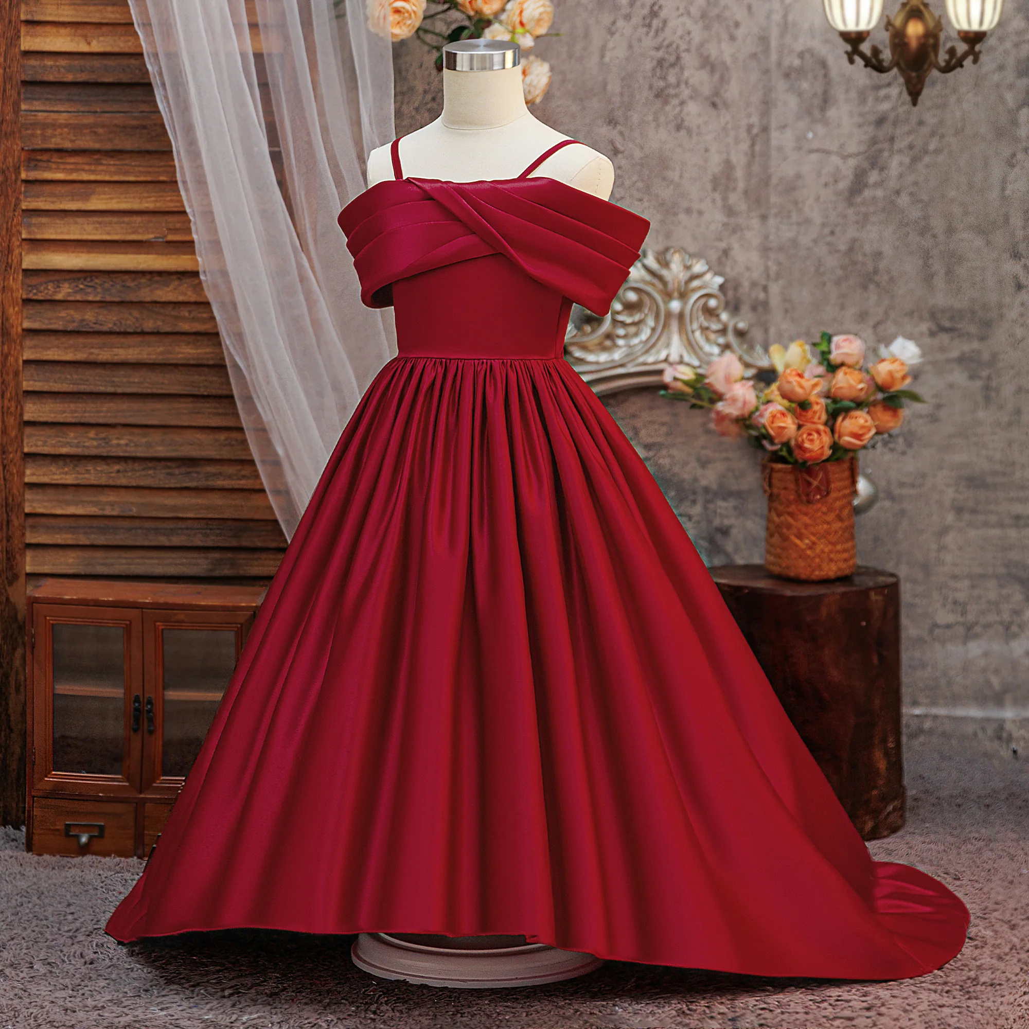 Elegant Fold Bridesmaids Party Girls Dress Formal Wedding Birthday Prom Gown Gala Girl Graduation Pageant Princess Evening Dress