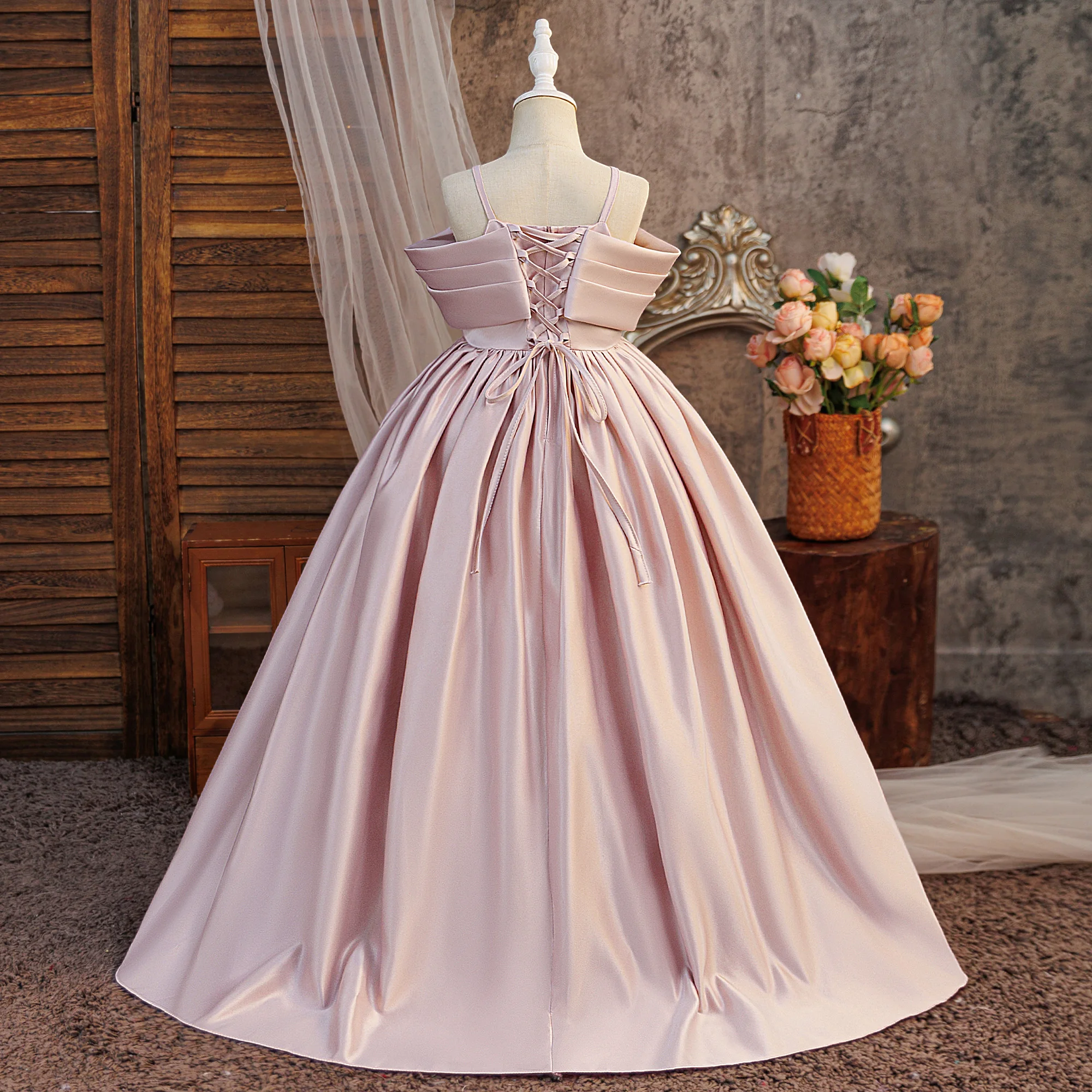 Elegant Fold Bridesmaids Party Girls Dress Formal Wedding Birthday Prom Gown Gala Girl Graduation Pageant Princess Evening Dress