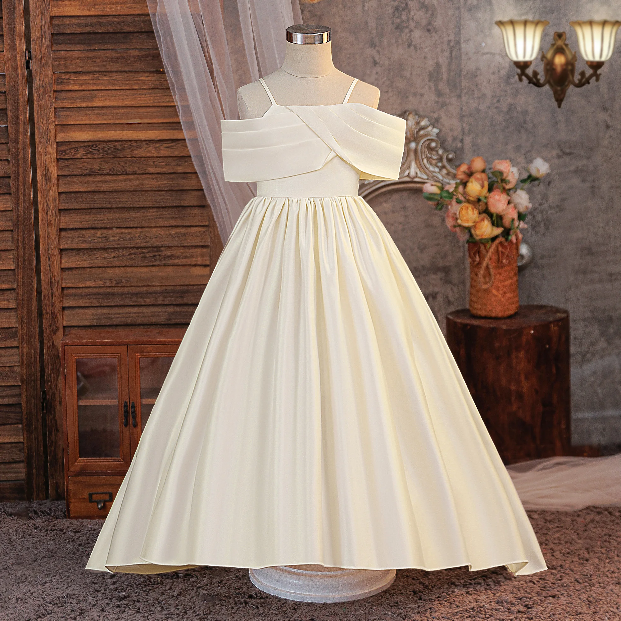 Elegant Fold Bridesmaids Party Girls Dress Formal Wedding Birthday Prom Gown Gala Girl Graduation Pageant Princess Evening Dress