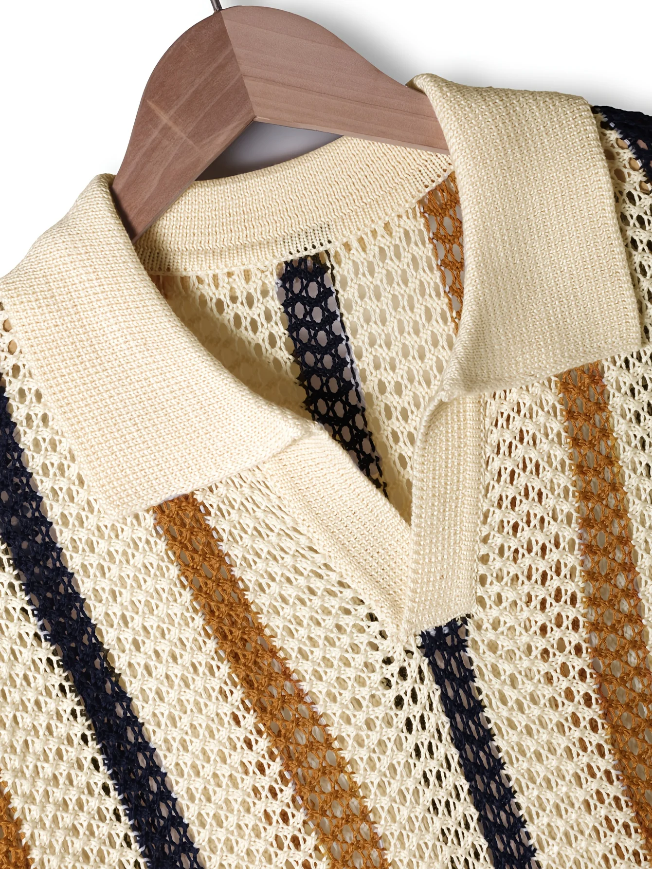 Men's New Summer Striped Sheer Design Knitted Crew-Neck Sweater - Versatile and Fashionable Short-Sleeved Pullover Shirt