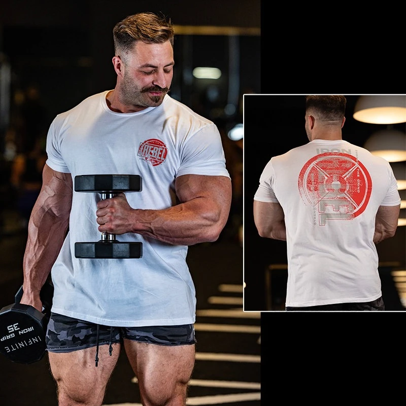 2026 GYM IR Fitness Short Sleeve Cuff Sports Stretch Sweat-absorbing Loose Hem Breathable American Muscular T-shirt Top