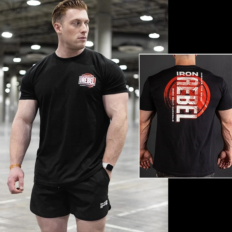 2026 GYM IR Fitness Short Sleeve Cuff Sports Stretch Sweat-absorbing Loose Hem Breathable American Muscular T-shirt Top