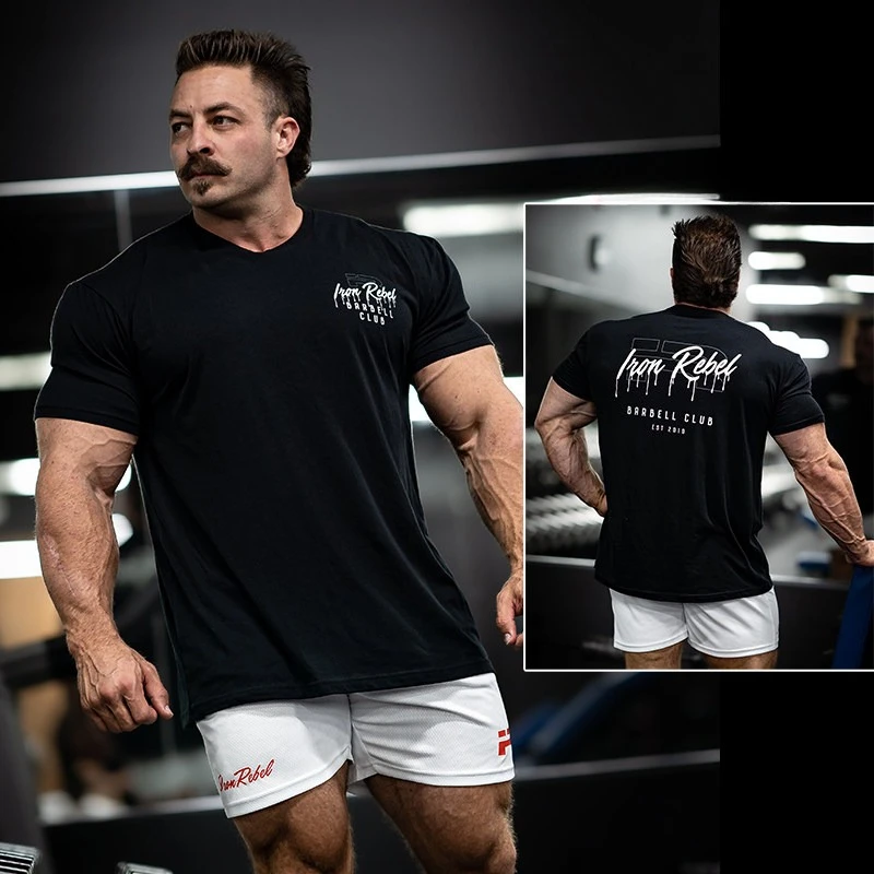 2026 GYM IR Fitness Short Sleeve Cuff Sports Stretch Sweat-absorbing Loose Hem Breathable American Muscular T-shirt Top