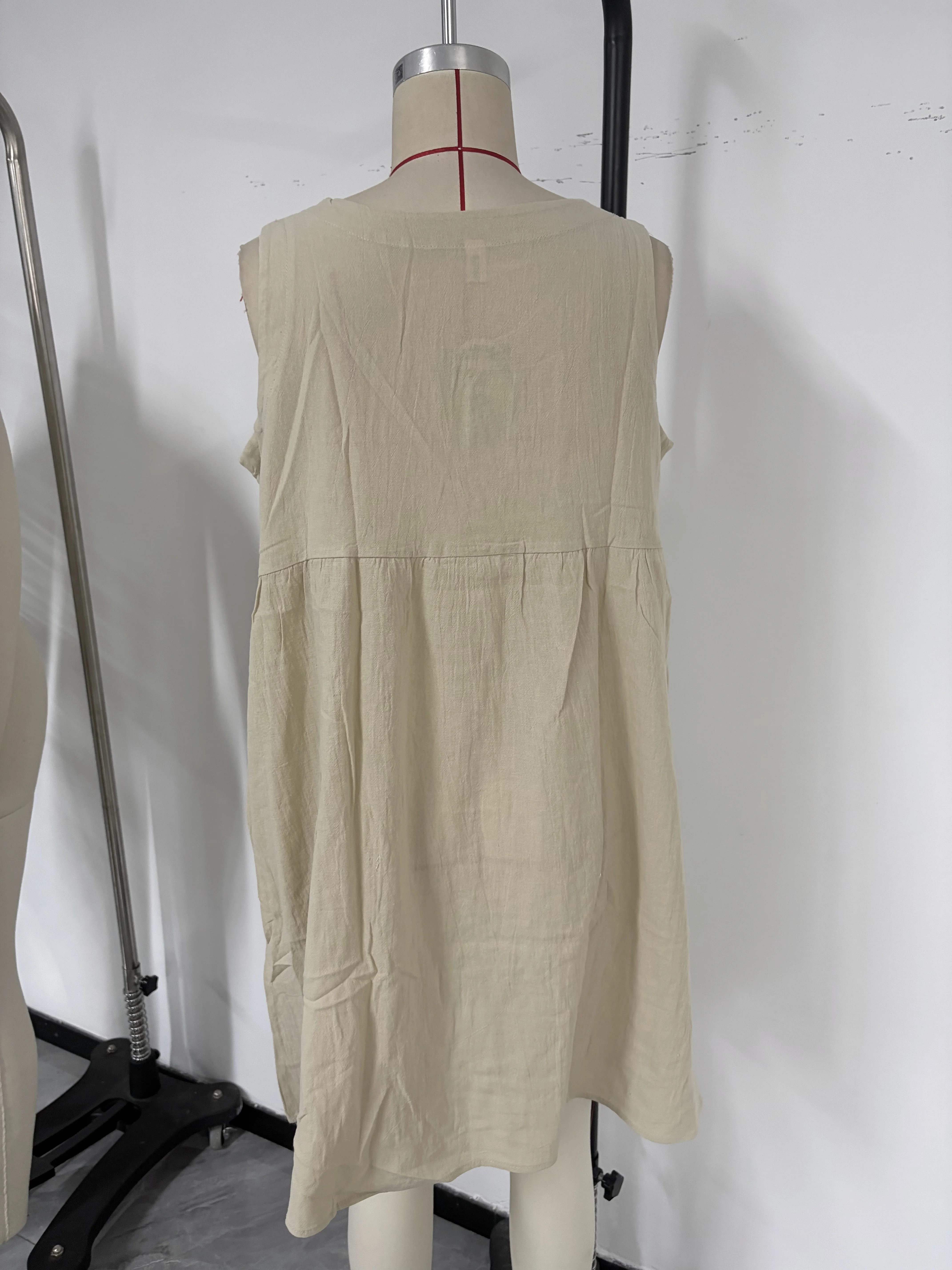 2026 New Women's Cotton Linen Sleeveless Dress Casual Button Down Loose Midi Dresses for Summer Women's Casual Dresses