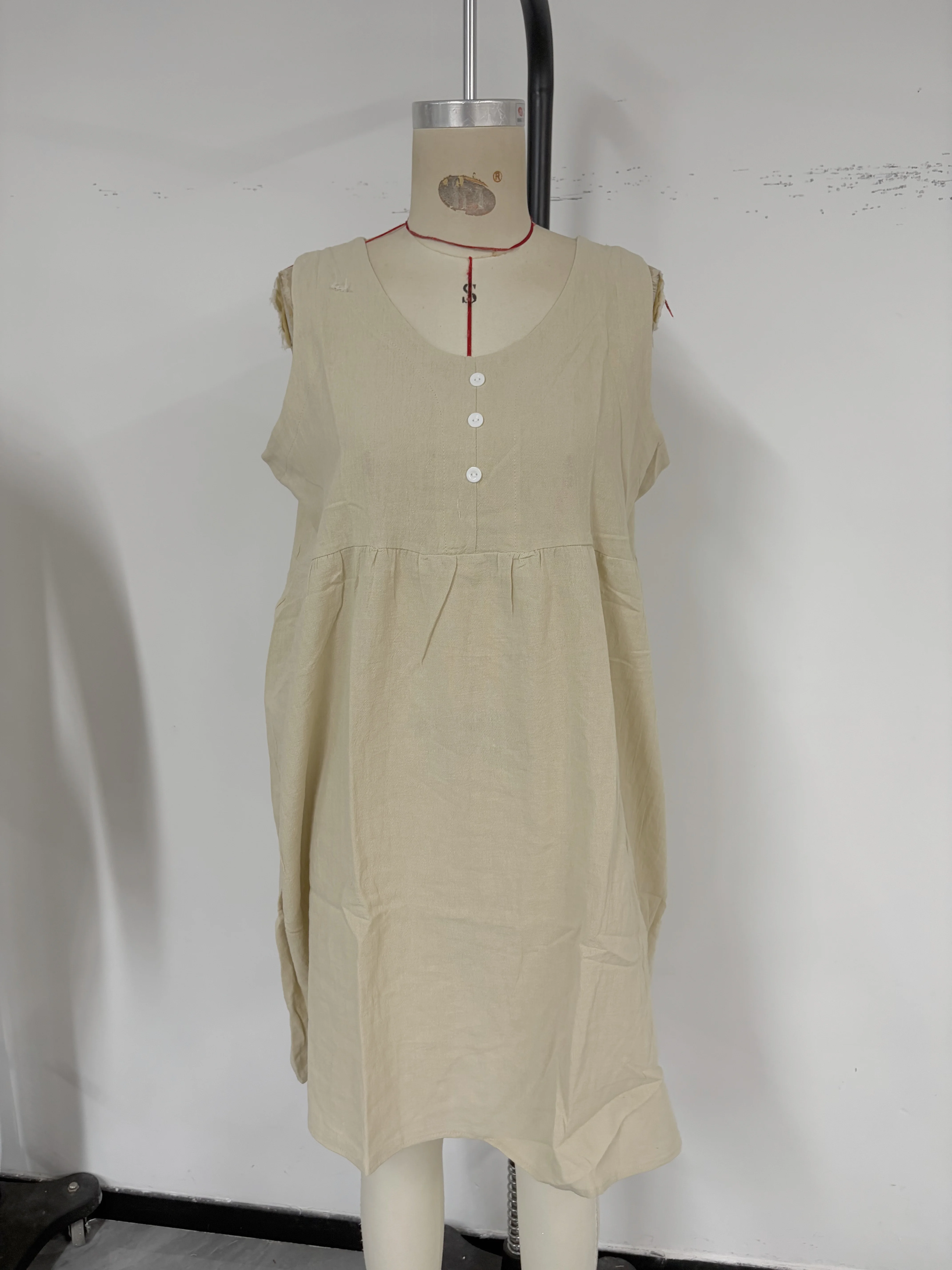 2026 New Women's Cotton Linen Sleeveless Dress Casual Button Down Loose Midi Dresses for Summer Women's Casual Dresses