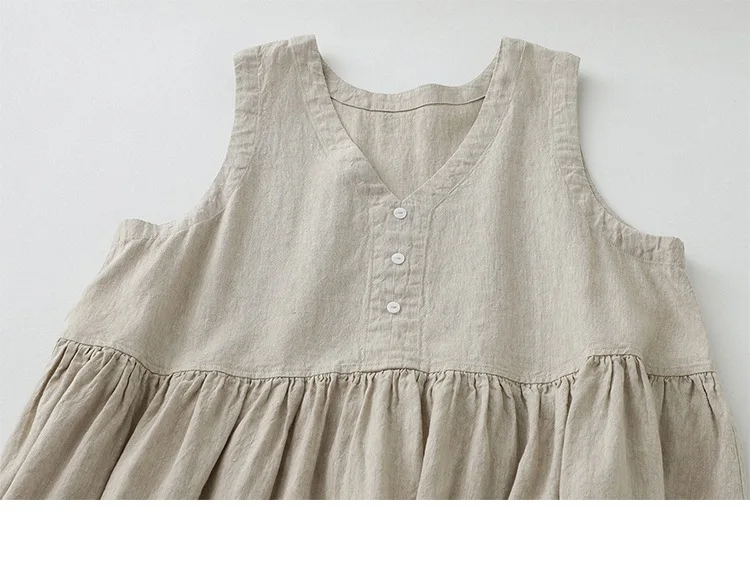 2026 New Women's Cotton Linen Sleeveless Dress Casual Button Down Loose Midi Dresses for Summer Women's Casual Dresses