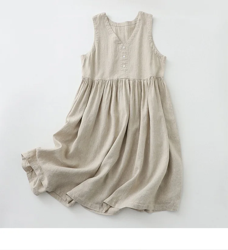 2026 New Women's Cotton Linen Sleeveless Dress Casual Button Down Loose Midi Dresses for Summer Women's Casual Dresses