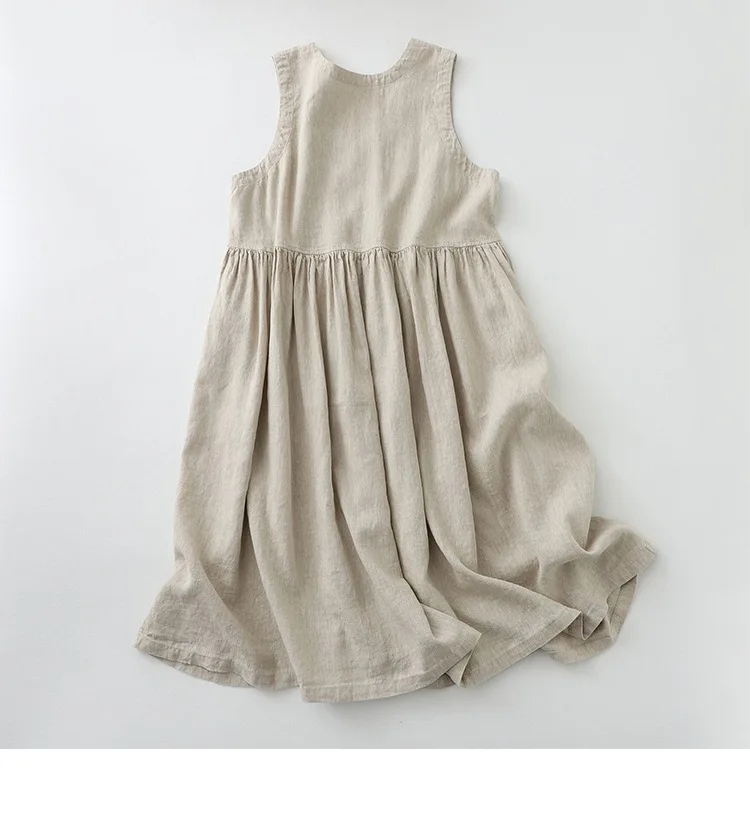 2026 New Women's Cotton Linen Sleeveless Dress Casual Button Down Loose Midi Dresses for Summer Women's Casual Dresses