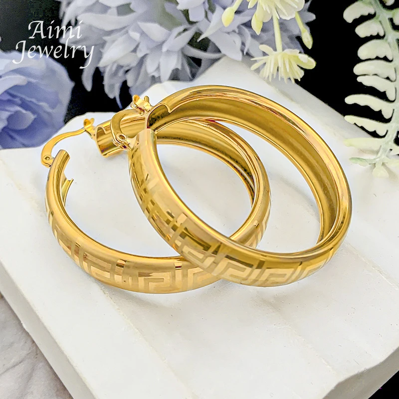Hook Pattern Dubai 18K Gold Plated Hoop Earrings for Woman Circle Earring Party Wedding Gifts Italian African Jewelry Sets