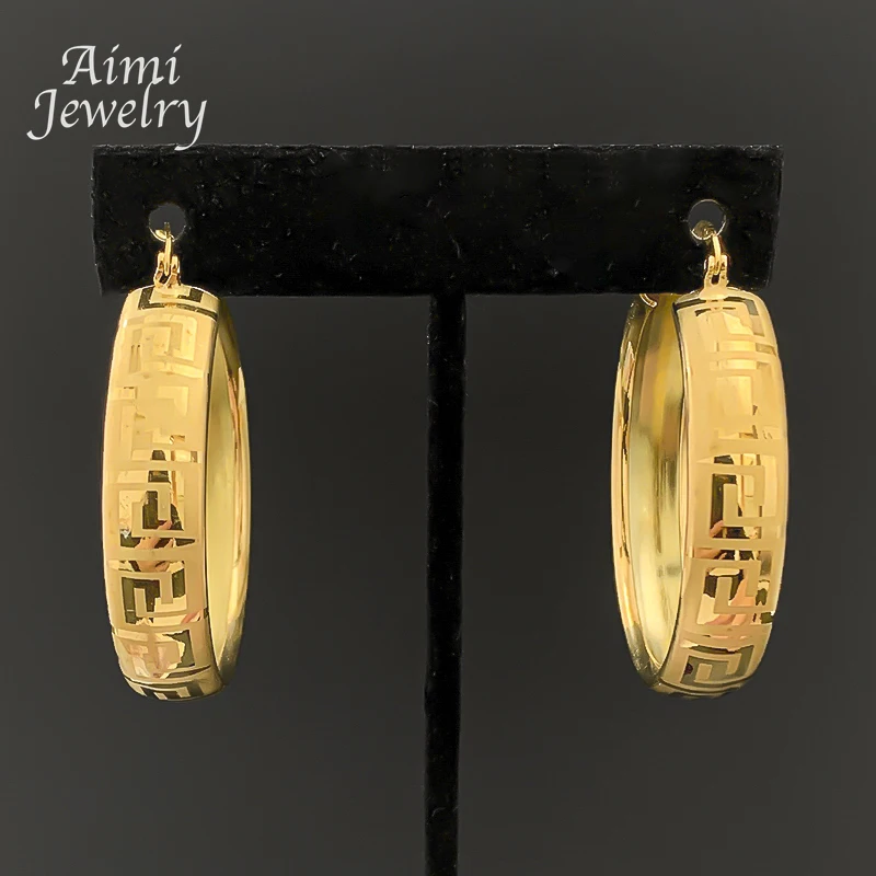 Hook Pattern Dubai 18K Gold Plated Hoop Earrings for Woman Circle Earring Party Wedding Gifts Italian African Jewelry Sets