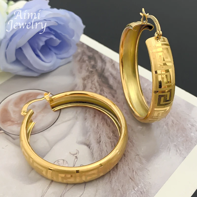 Hook Pattern Dubai 18K Gold Plated Hoop Earrings for Woman Circle Earring Party Wedding Gifts Italian African Jewelry Sets