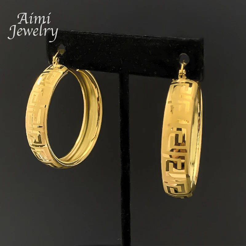 Hook Pattern Dubai 18K Gold Plated Hoop Earrings for Woman Circle Earring Party Wedding Gifts Italian African Jewelry Sets