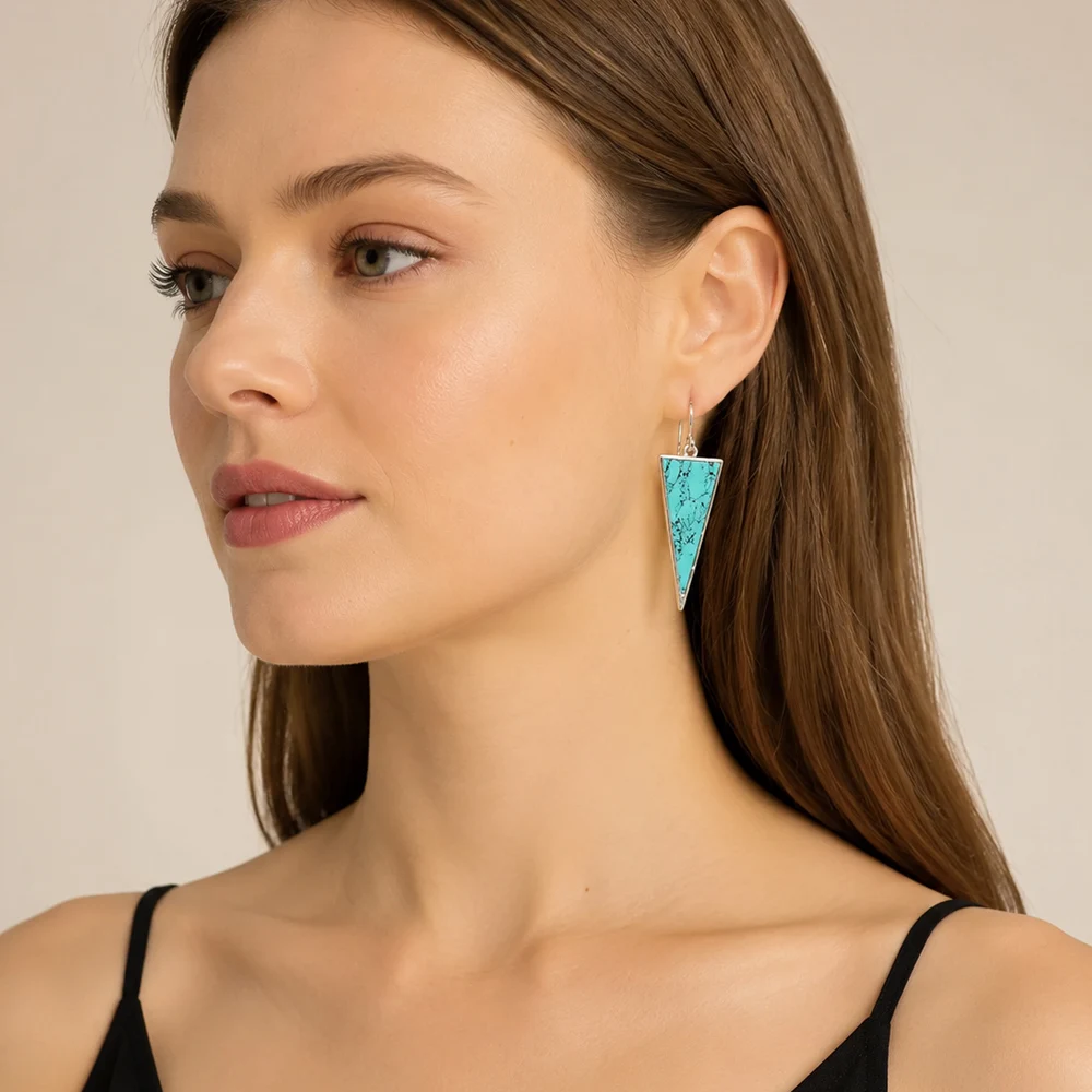 Triangle Turquoise Drop Earrings New Europe Style Fine Jewelry For Women Classic Gift In 925 Sterling Silver
