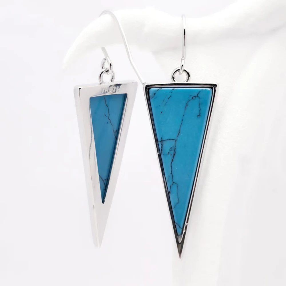 Triangle Turquoise Drop Earrings New Europe Style Fine Jewelry For Women Classic Gift In 925 Sterling Silver