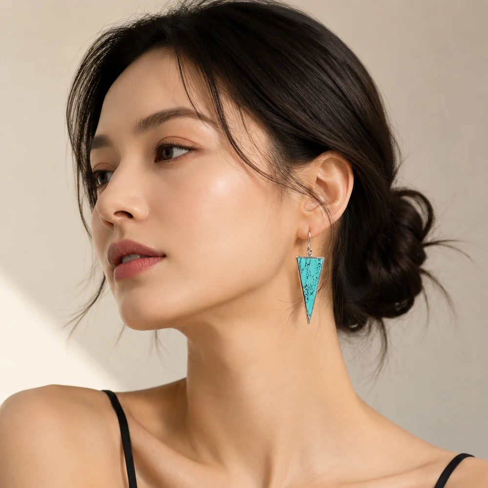 Triangle Turquoise Drop Earrings New Europe Style Fine Jewelry For Women Classic Gift In 925 Sterling Silver