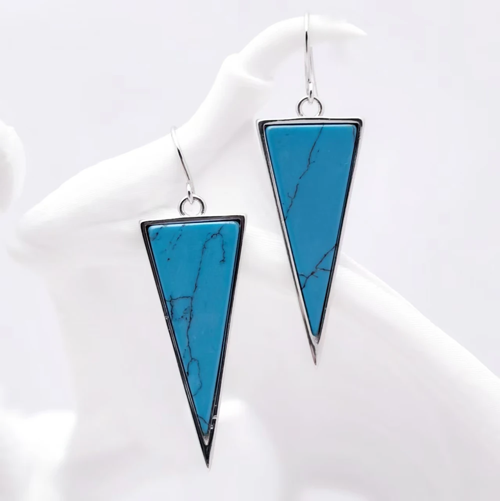 Triangle Turquoise Drop Earrings New Europe Style Fine Jewelry For Women Classic Gift In 925 Sterling Silver