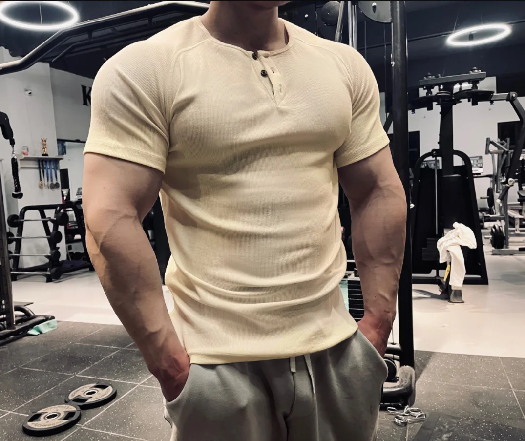 Men's Summer Quick Dry Tight Short Sleeve T-Shirt Gym Fitness Muscle Bodybuilding Training Slim Fit Casual Sports Tops Male