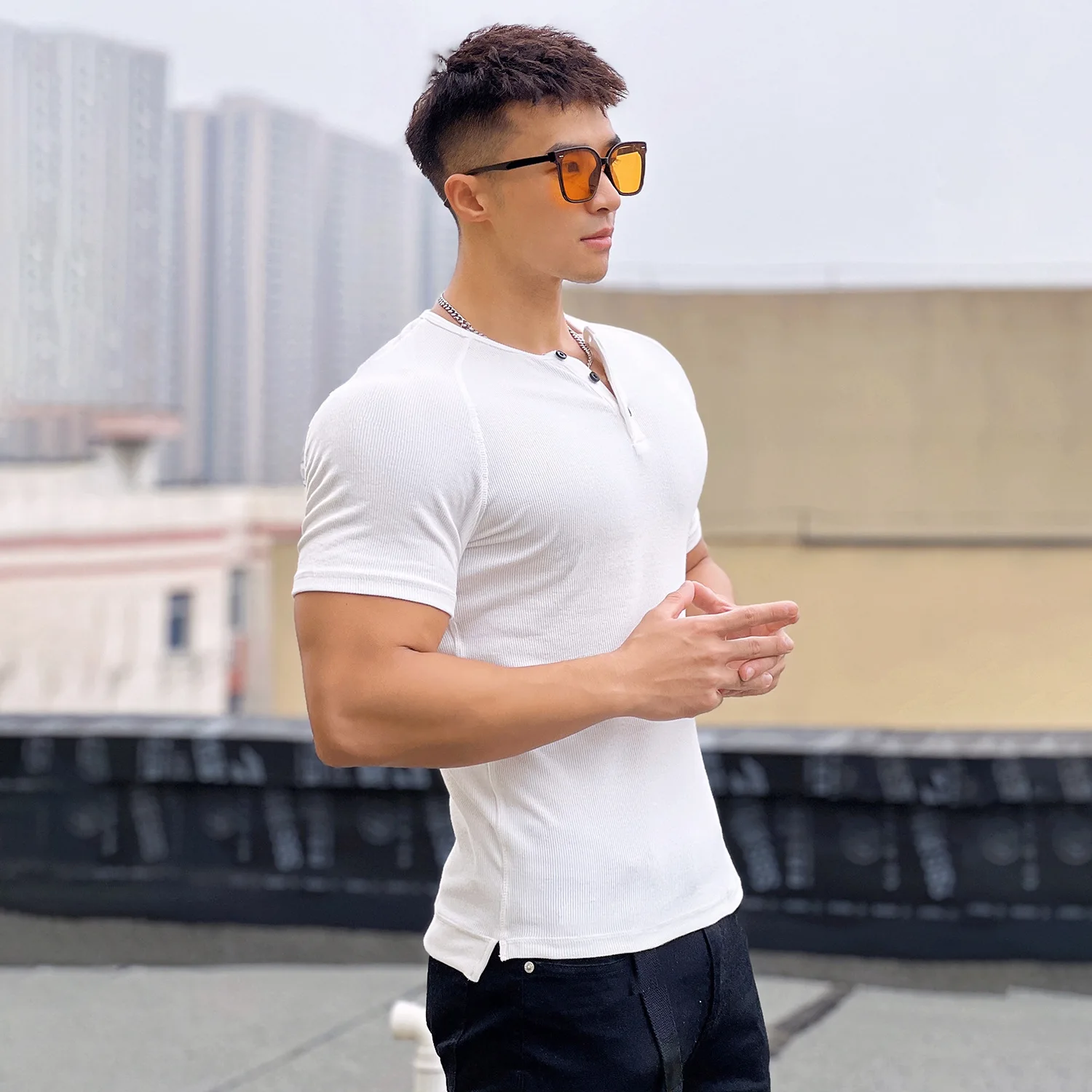 Men's Summer Quick Dry Tight Short Sleeve T-Shirt Gym Fitness Muscle Bodybuilding Training Slim Fit Casual Sports Tops Male