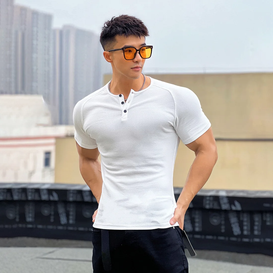 Men's Summer Quick Dry Tight Short Sleeve T-Shirt Gym Fitness Muscle Bodybuilding Training Slim Fit Casual Sports Tops Male