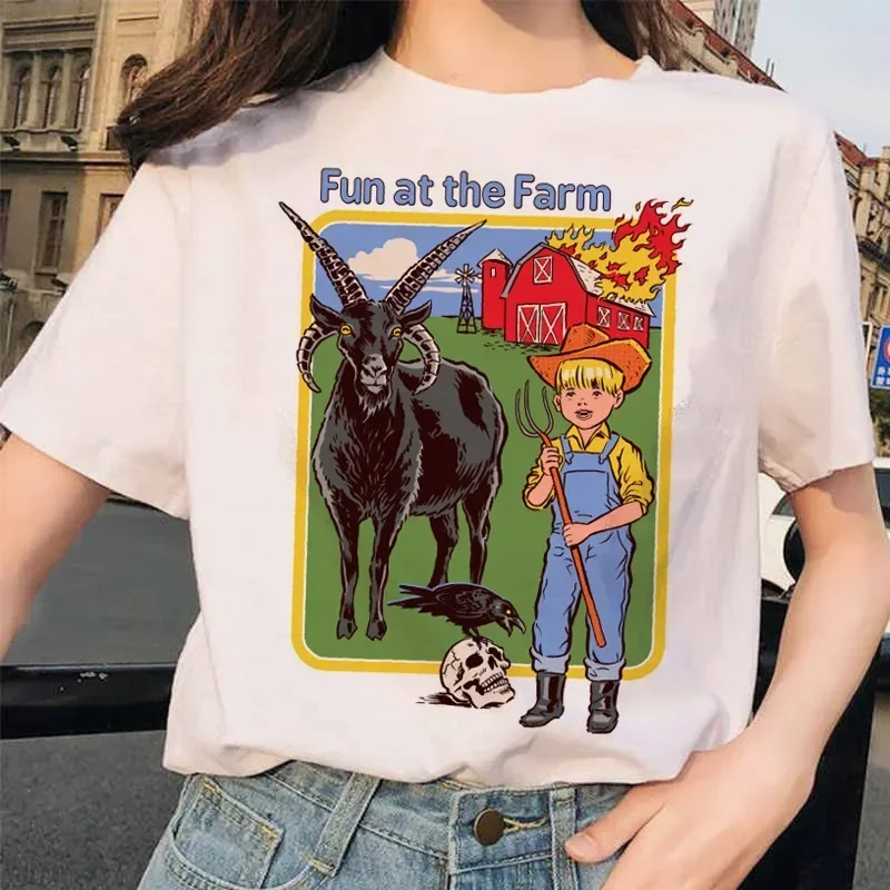 Lets Summon Demons Aesthetics T Shirt Women Summer Casual Harajuku Cartoon Print Satan Short Sleeve Tops Camiseta Mujer