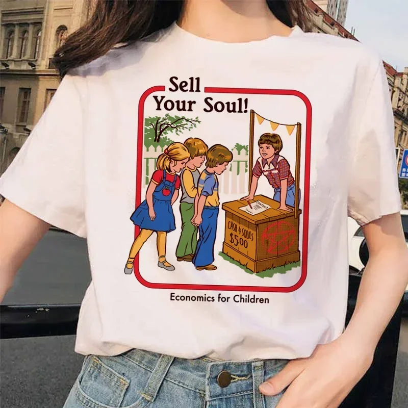Lets Summon Demons Aesthetics T Shirt Women Summer Casual Harajuku Cartoon Print Satan Short Sleeve Tops Camiseta Mujer