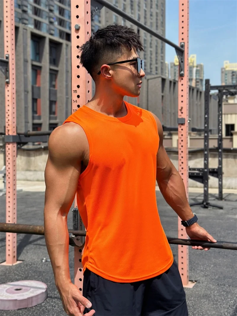 Vest 2026 Trend Men's Sleeveless Breathable Quick-drying Pullover Solid Color Crewneck Mesh Sports Fitness Vest Summer New