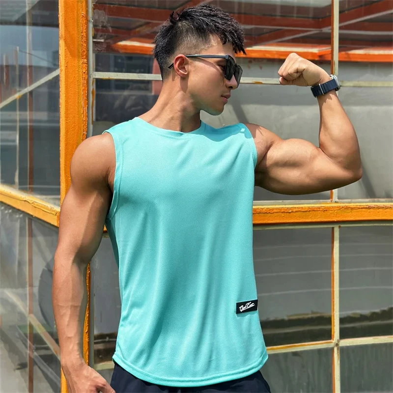 Vest 2026 Trend Men's Sleeveless Breathable Quick-drying Pullover Solid Color Crewneck Mesh Sports Fitness Vest Summer New