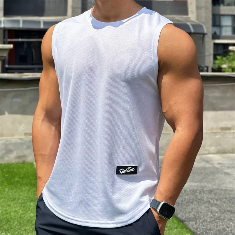 Vest 2026 Trend Men's Sleeveless Breathable Quick-drying Pullover Solid Color Crewneck Mesh Sports Fitness Vest Summer New