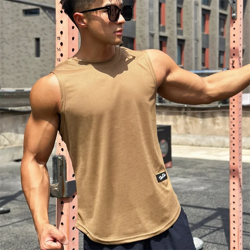 Vest 2026 Trend Men's Sleeveless Breathable Quick-drying Pullover Solid Color Crewneck Mesh Sports Fitness Vest Summer New