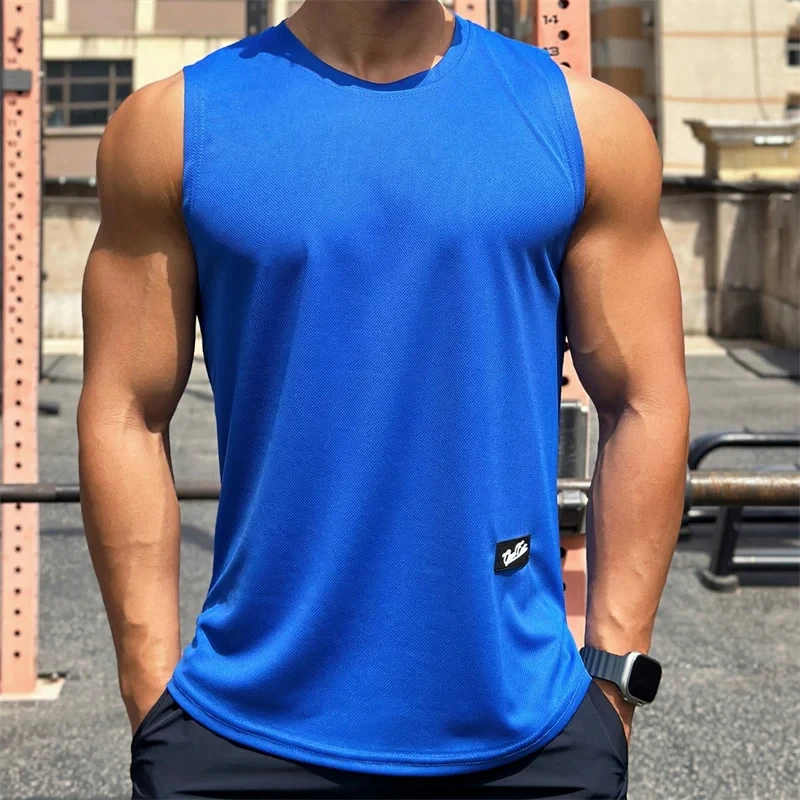 Vest 2026 Trend Men's Sleeveless Breathable Quick-drying Pullover Solid Color Crewneck Mesh Sports Fitness Vest Summer New