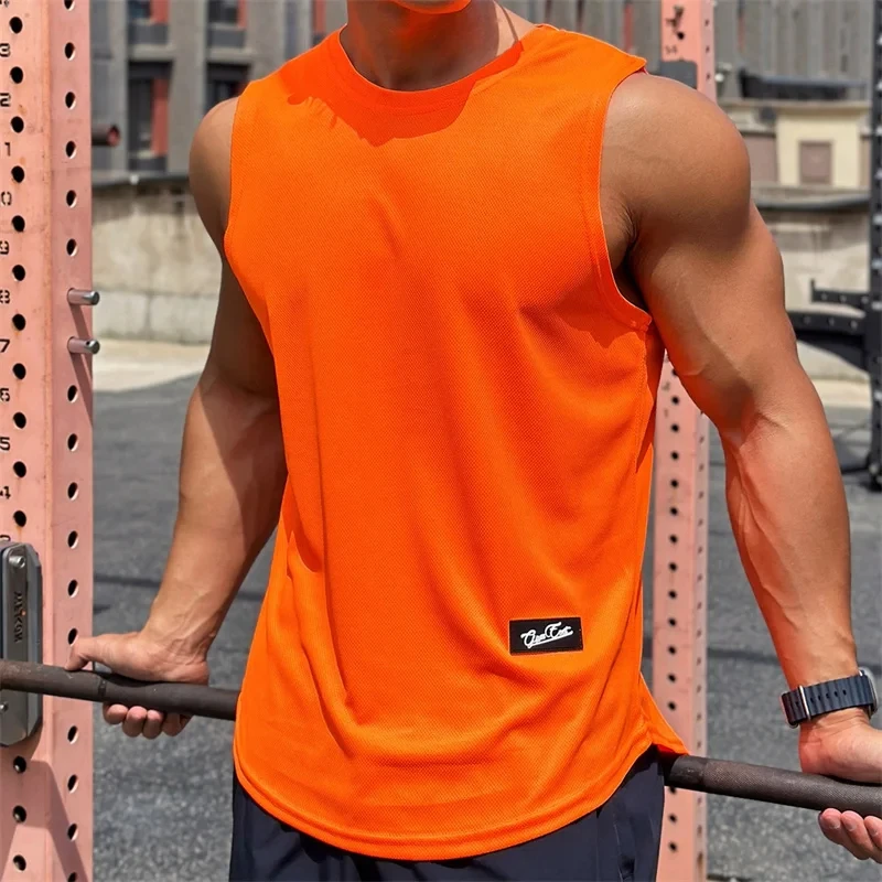 Vest 2026 Trend Men's Sleeveless Breathable Quick-drying Pullover Solid Color Crewneck Mesh Sports Fitness Vest Summer New