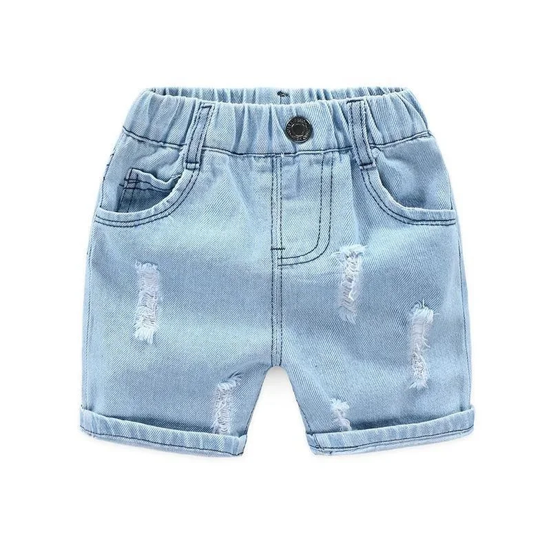 2-8Y Boys Shorts Summer Children Torn Jeans Casual Kids Knee Length Denim Pants Baby Solid Color Shorts Infant Fashion Clothing