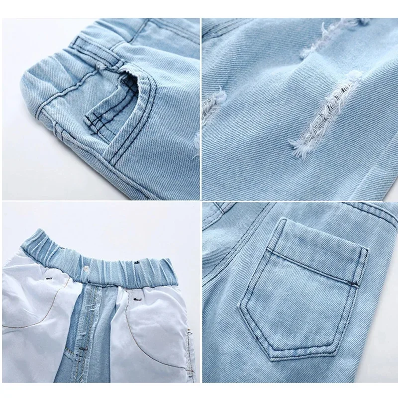 2-8Y Boys Shorts Summer Children Torn Jeans Casual Kids Knee Length Denim Pants Baby Solid Color Shorts Infant Fashion Clothing