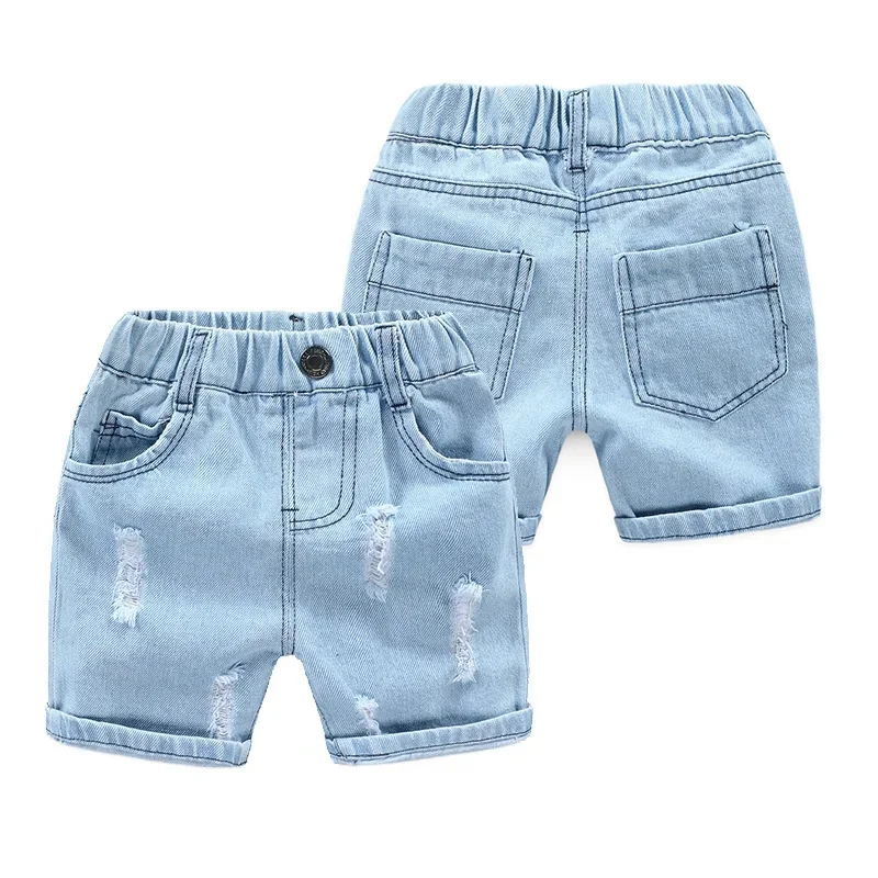 2-8Y Boys Shorts Summer Children Torn Jeans Casual Kids Knee Length Denim Pants Baby Solid Color Shorts Infant Fashion Clothing