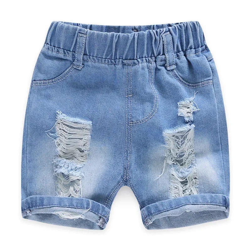 2-8Y Boys Shorts Summer Children Torn Jeans Casual Kids Knee Length Denim Pants Baby Solid Color Shorts Infant Fashion Clothing