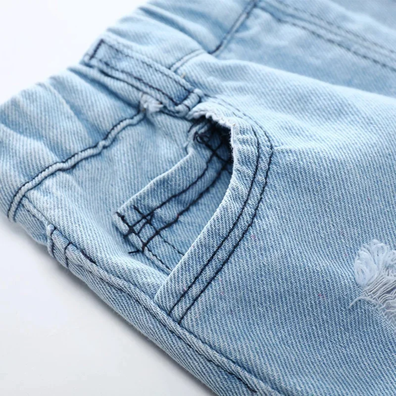2-8Y Boys Shorts Summer Children Torn Jeans Casual Kids Knee Length Denim Pants Baby Solid Color Shorts Infant Fashion Clothing