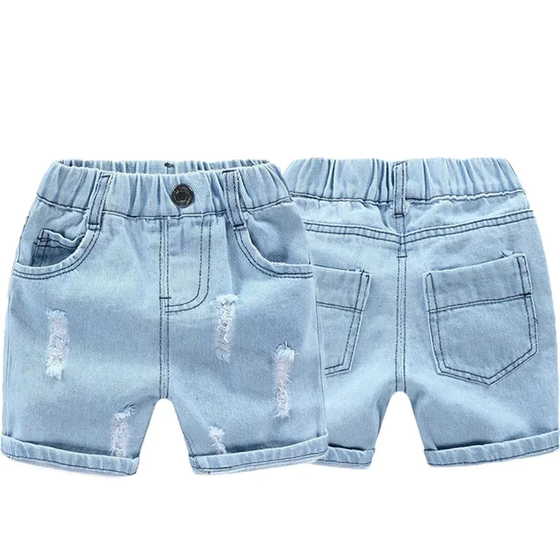 2-8Y Boys Shorts Summer Children Torn Jeans Casual Kids Knee Length Denim Pants Baby Solid Color Shorts Infant Fashion Clothing