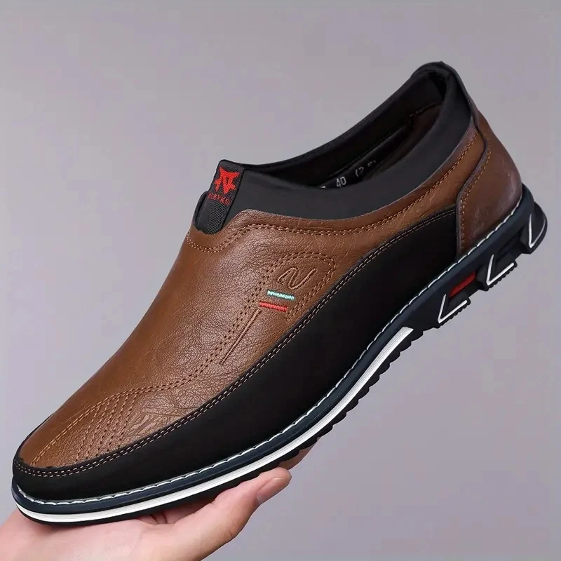 Men's Fashionable Comfortable Slip-On Loafers Anti-Slip Soft Bottom Casual Shoes Leather Slip-On Boots-1983